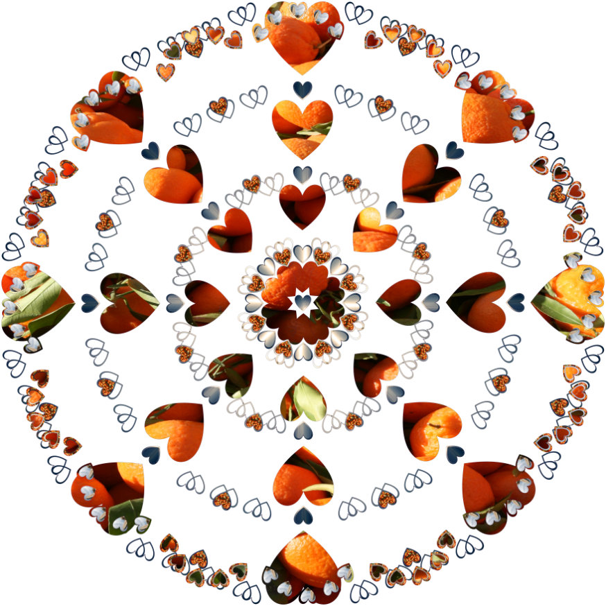 ein dekoratives Mandala aus Herzen und Orangen