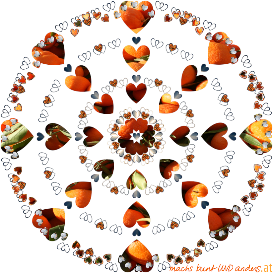 Kreativität und neue Ideen in Form eines Orangenmandalas mit Logo.
